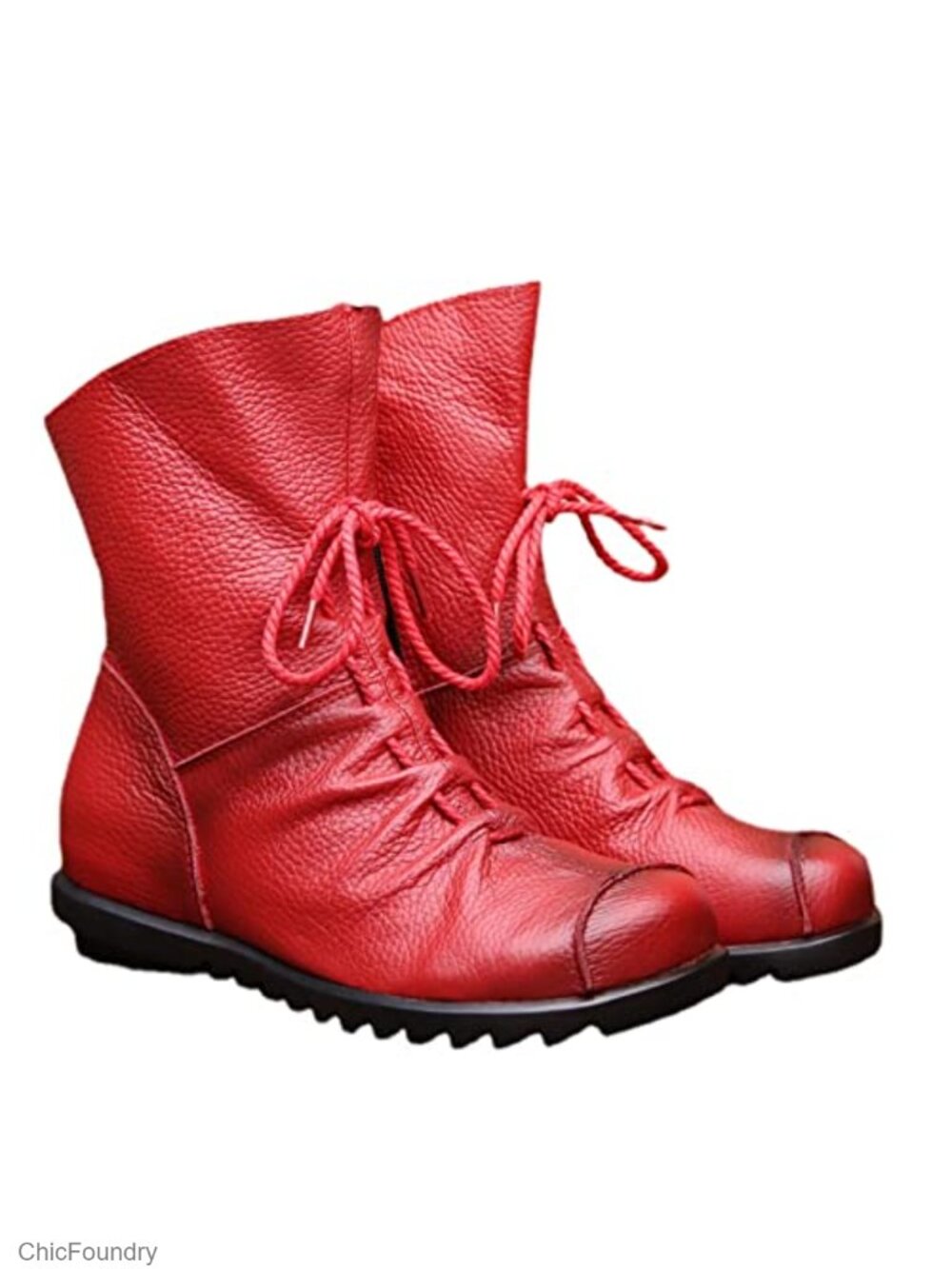 Women's Genuine Leather Ankle Boots Flat Booties Lace Up